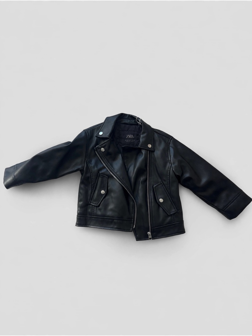 Zara Kids Black Faux Leather Moro Biker Jacket